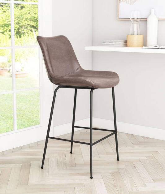 Byron Counter Stool in Brown – Faux Leather Modern Bar Chair