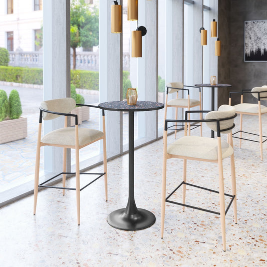 Bite Black Bar Table – Modern Terrazzo-Style Square High-Top with Steel Base