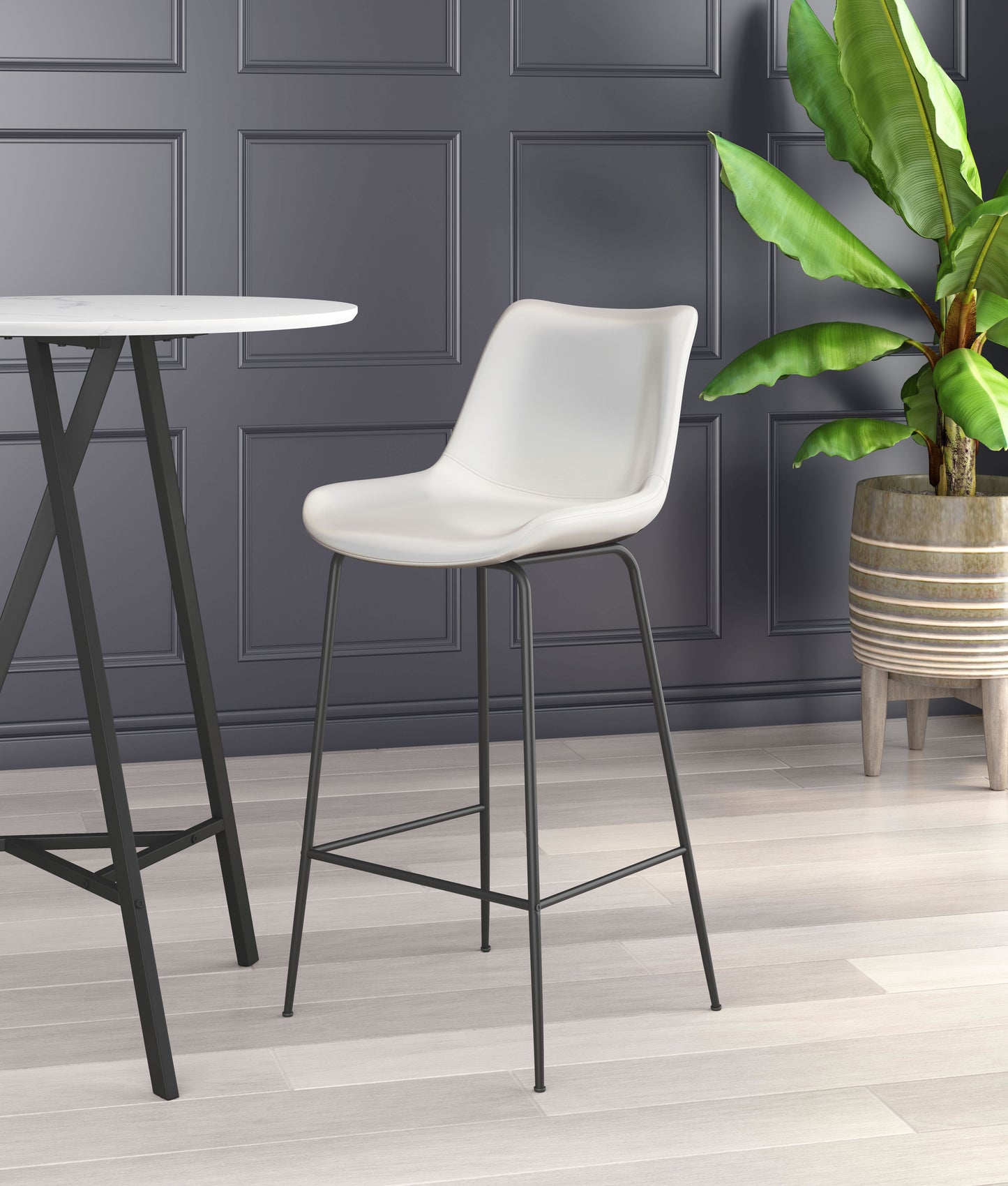 White Bar Chair – Bantry Swivel Seat with White Upholstery & Metal Base