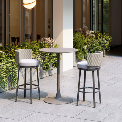 Midnight Wave Outdoor Barstool in White – Modern Aluminum & Rattan Design