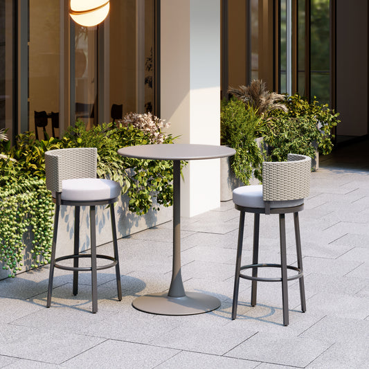 Midnight Wave Outdoor Barstool in White – Modern Aluminum & Rattan Design