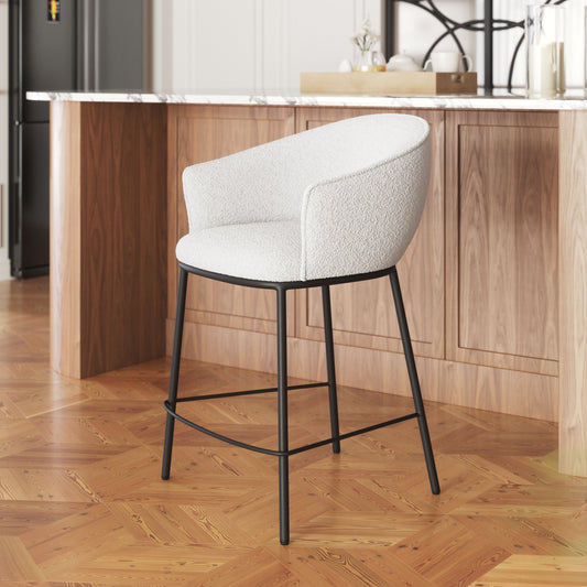 Essen Counter Stool in Ivory – Modern Teddy Fabric Bar Chair