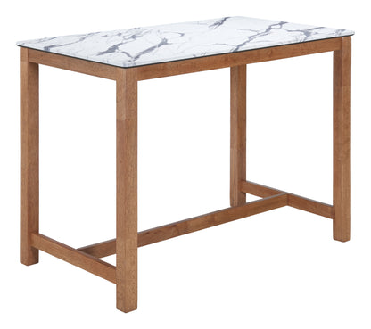 Fein White Counter Table – Modern Faux Marble & Rubberwood Dining Table