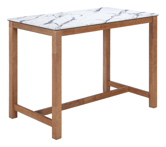 Fein White Counter Table – Modern Faux Marble & Rubberwood Dining Table
