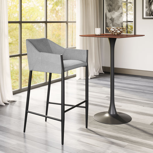 Grey Bar Stools – Counter Height with Upholstered Seat & Wooden Legs