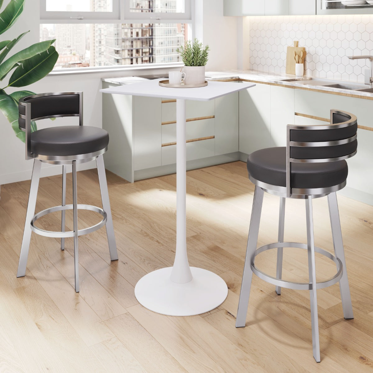 Valleta Bar Table in White – Modern Pedestal High-Top Table