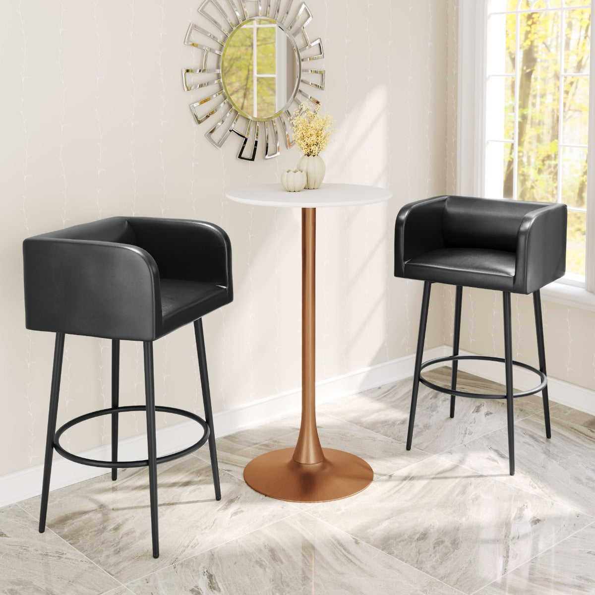 Auray White & Gold Bar Table – Modern Counter-Height Table for Home or Bar