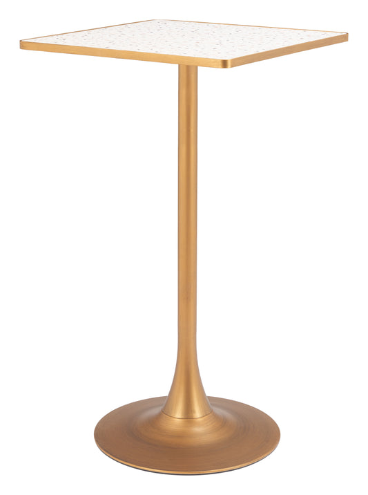 Spot Bar Table in Beige & Gold – Modern Faux Terrazzo Bar-Height Table