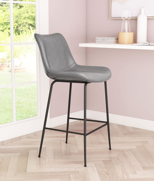 Byron Counter Stool in Gray – Modern Faux Leather Bar Chair