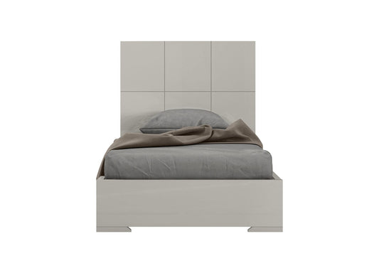 Anna Twin Bed, Squares Design in Headboard, High Gloss Light Grey by Whiteline Modern Living