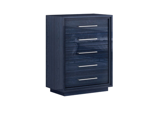 Alexander 5 Drawer Chest in High Gloss Saphire Blue & Stainless Steel by Whiteline Modern Living