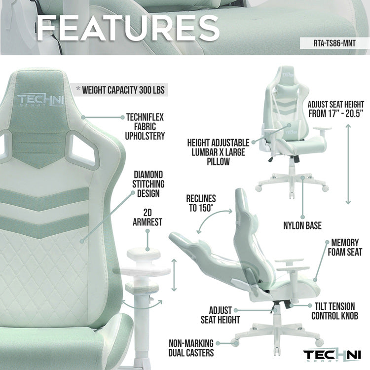 Techni Sport TS86 Ergonomic Pastel Gaming Chair