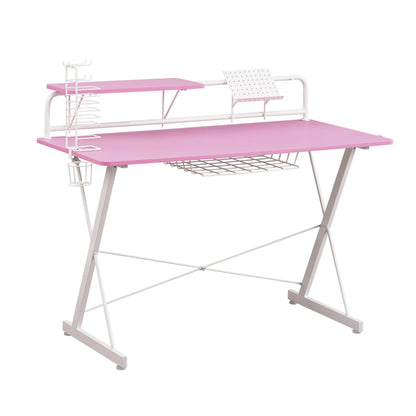 Techni Sport TS-200 Carbon 47" Computer Gaming Desk with Shelving, Pink/ White RTA-TS200-PNK