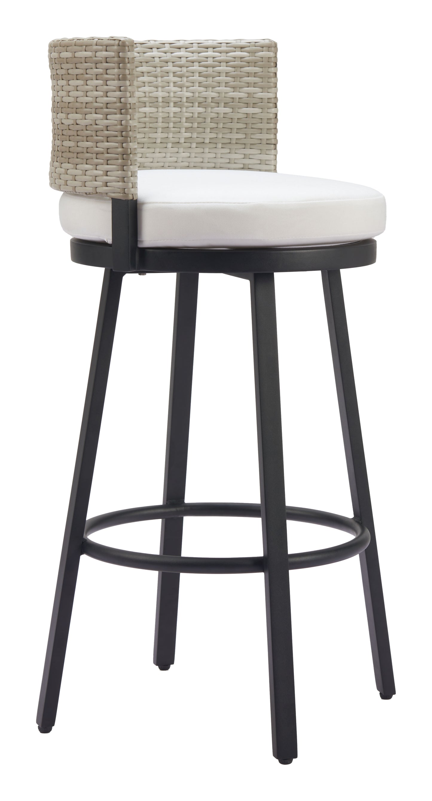 Midnight Wave Outdoor Barstool in White – Modern Aluminum & Rattan Design