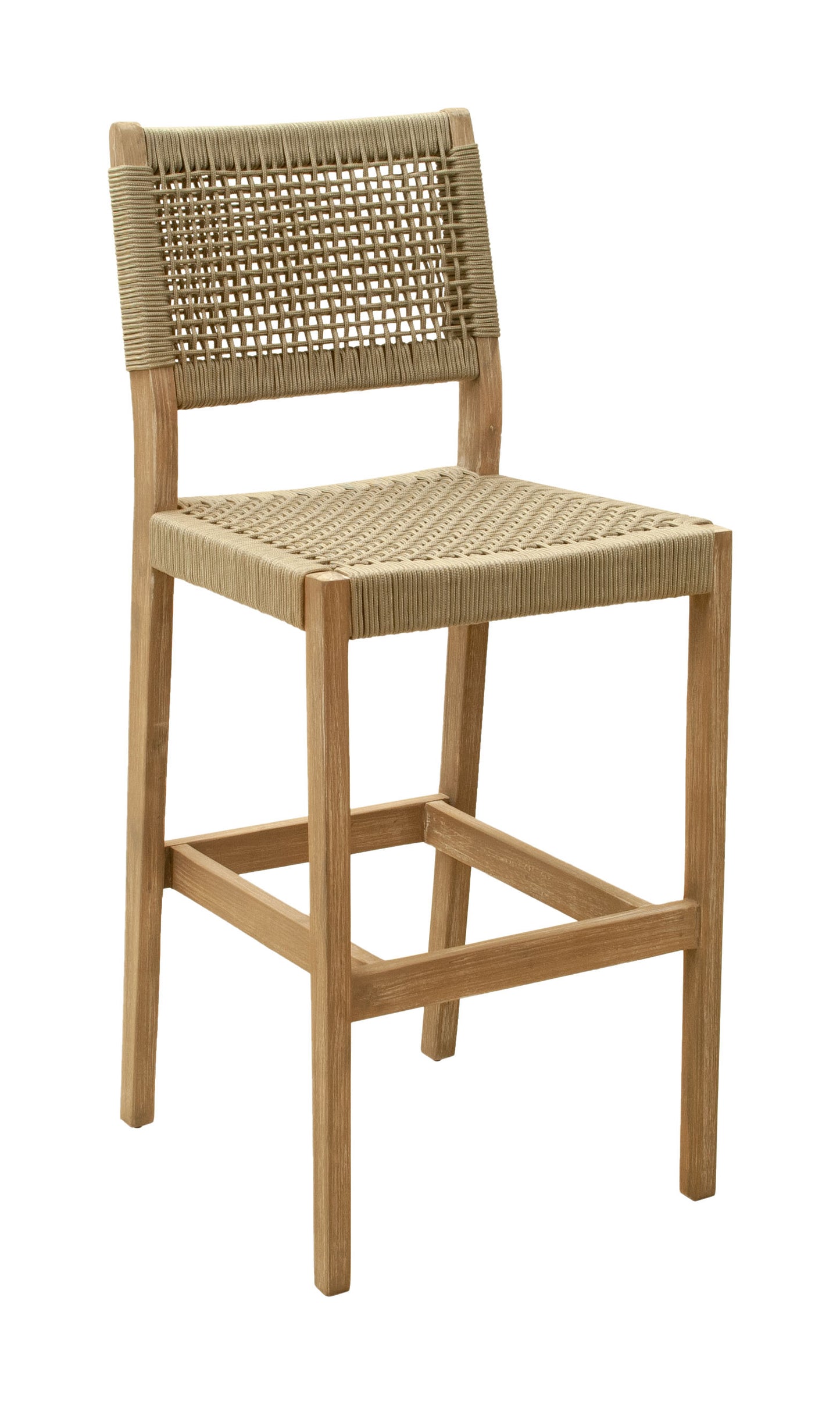 Corde Barstool in Beige with Natural Acacia Wood – Modern Counter Height Seating