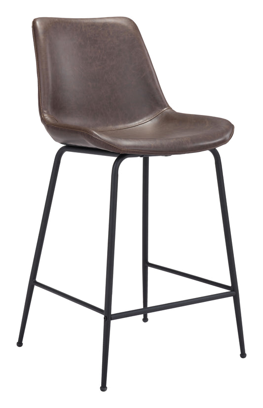 Byron Counter Stool in Brown – Faux Leather Modern Bar Chair
