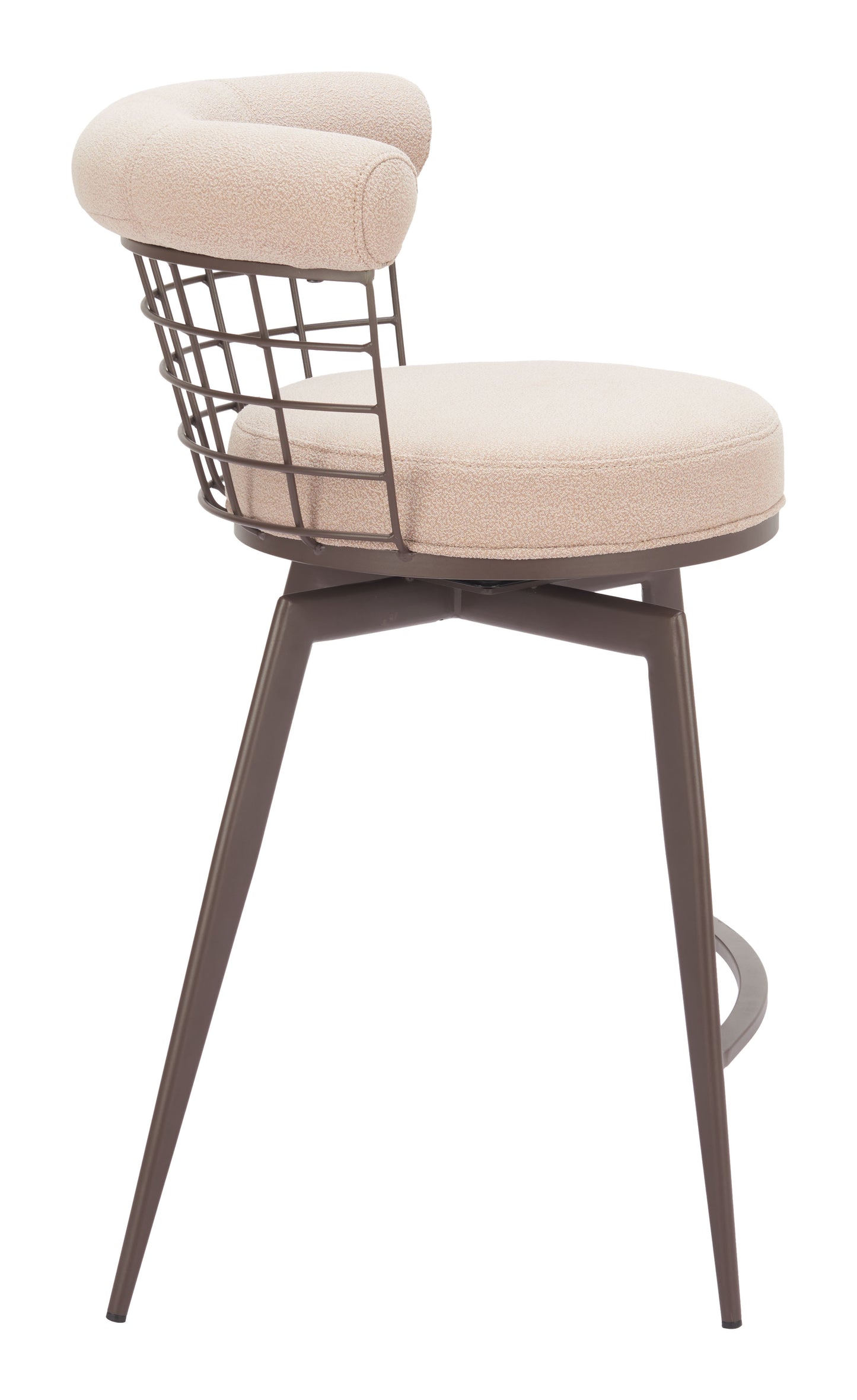 Saku Swivel Counter Stool in Beige & Brown – Modern Fabric Bar Chair
