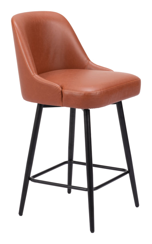 Keppel Swivel Counter Stool in Brown – Modern Faux Leather Bar Chair