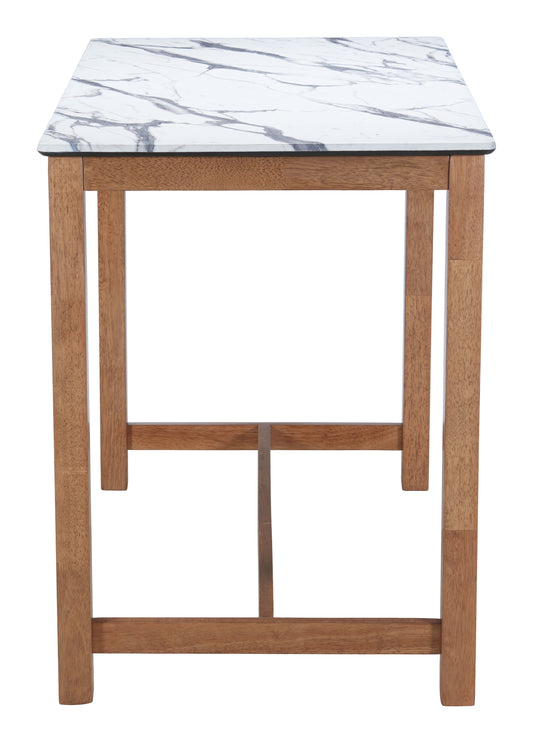 Fein White Counter Table – Modern Faux Marble & Rubberwood Dining Table