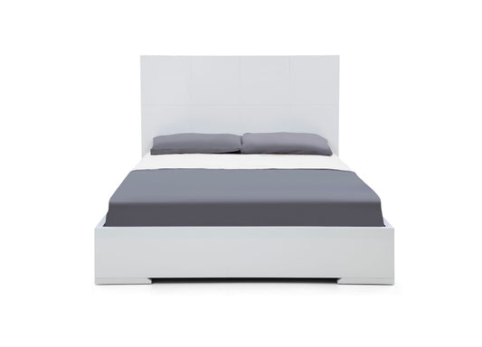 Anna Queen Bed, Squares design in headboard, High Gloss Light Grey by Whiteline Modern Living