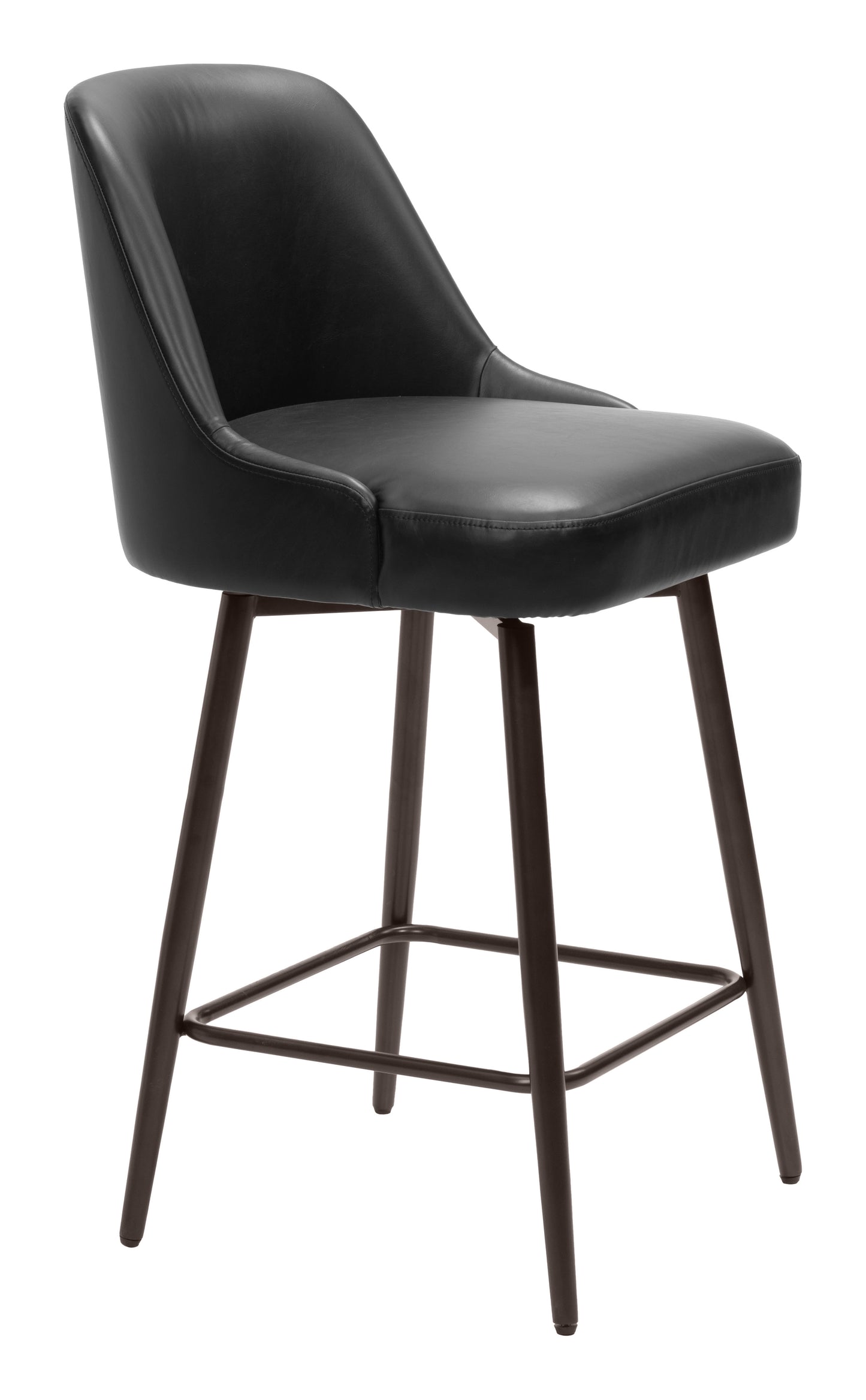 Keppel Swivel Counter Stool in Black Faux Leather with Bronze Legs – Modern Counter Height Seating