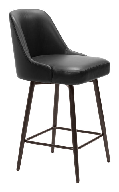 Keppel Swivel Counter Stool in Black Faux Leather with Bronze Legs – Modern Counter Height Seating