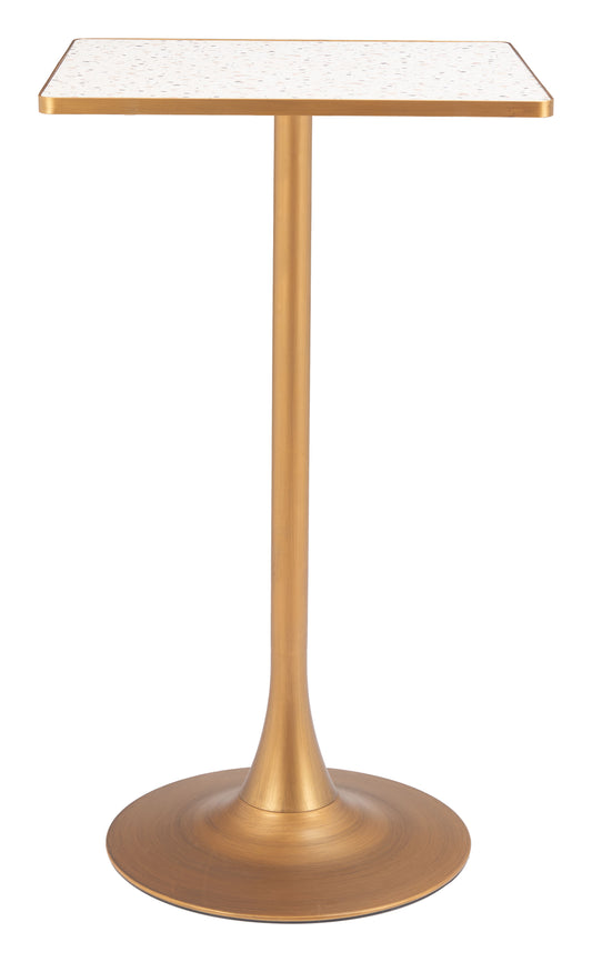 Spot Bar Table in Beige & Gold – Modern Faux Terrazzo Bar-Height Table