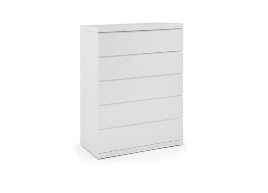 Anna 5 Drawer Chest in High Gloss White by Whiteline Modern Living