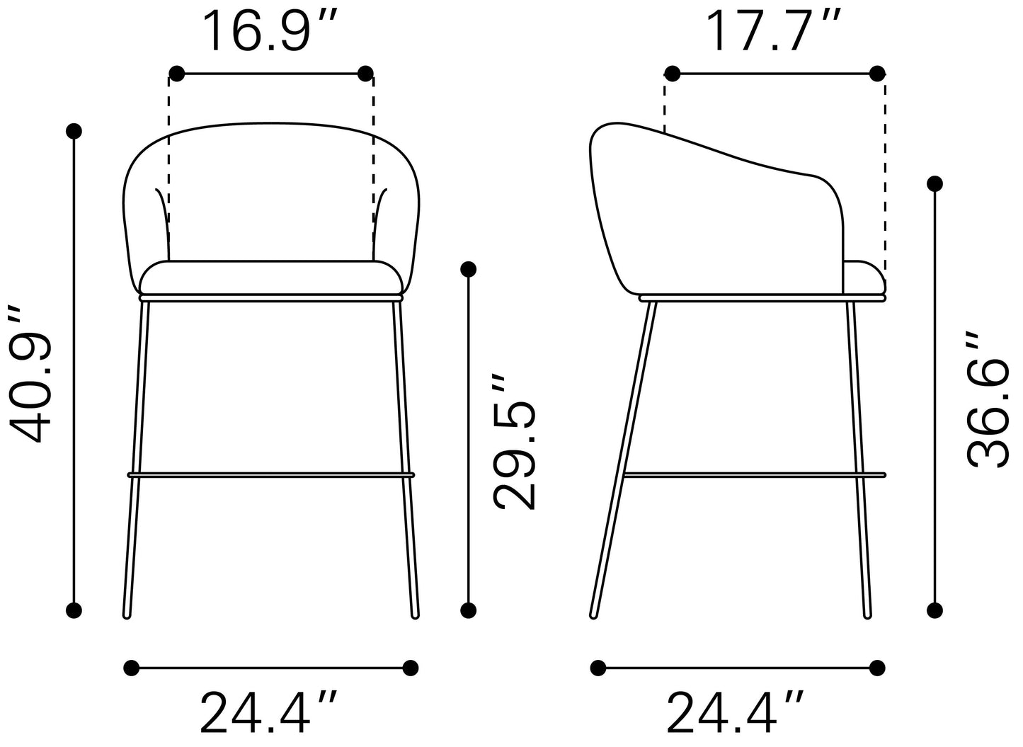 Counter Height Bar Stools – Essen Black Faux Leather with Bronze Legs