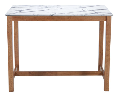 Fein White Counter Table – Modern Faux Marble & Rubberwood Dining Table