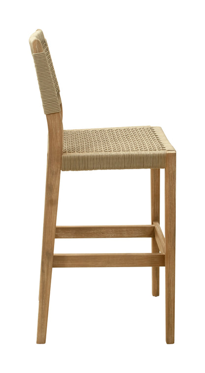 Corde Barstool in Beige with Natural Acacia Wood – Modern Counter Height Seating