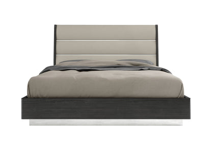 Pino King Bed in Gloss Dark Grey, Light Grey Leatherette & Stainless by Whiteline Modern Living