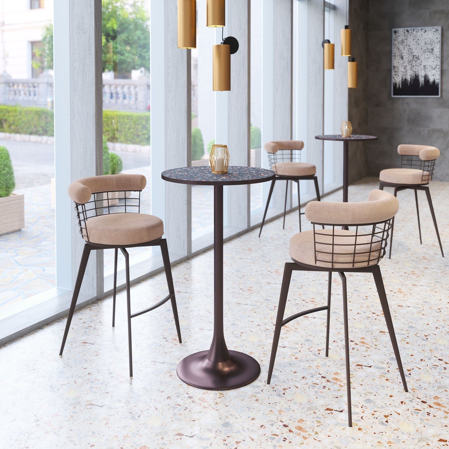 Outdoor Bar Stools – Brown Swivel Seat with Footrest