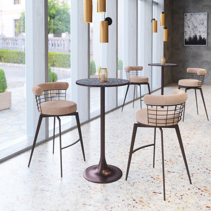 Outdoor Bar Stools – Brown Swivel Seat with Footrest