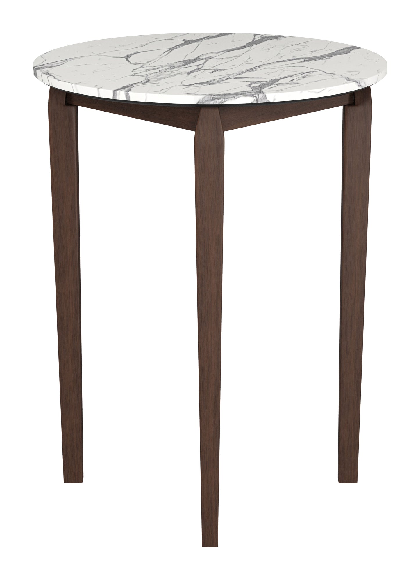 Vernon White Marble-Look Bar Table with Walnut Wood Base – Modern High-Top