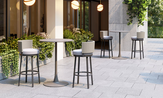 Midnight Wave Outdoor Barstool in White – Modern Aluminum & Rattan Design