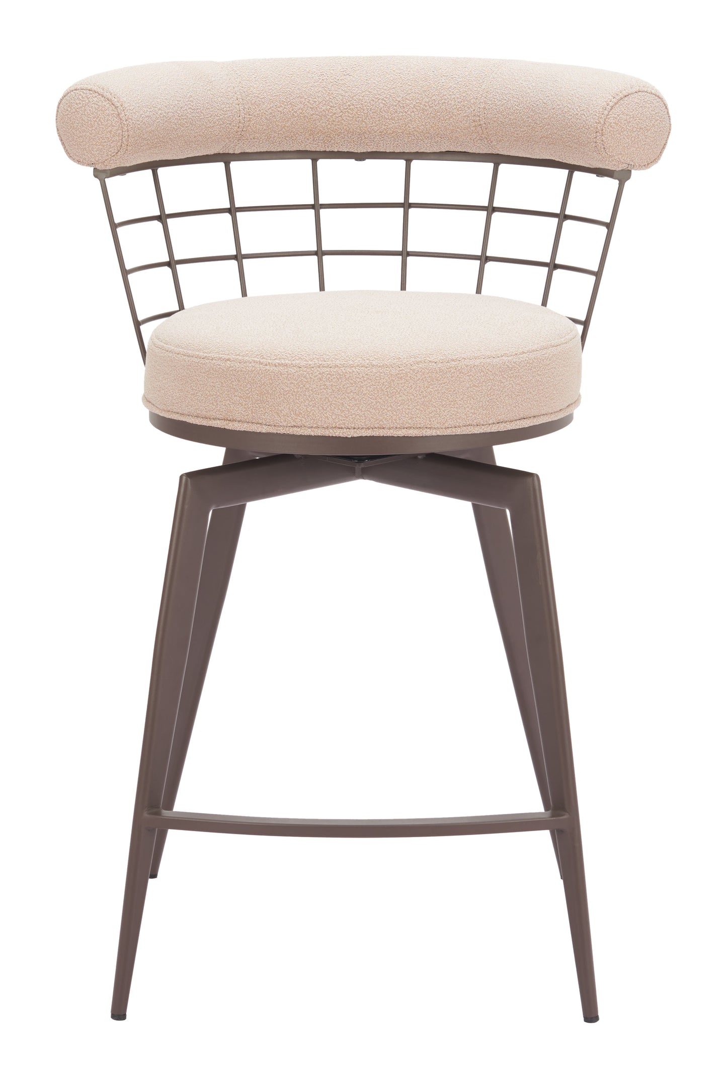 Saku Swivel Counter Stool in Beige & Brown – Modern Fabric Bar Chair