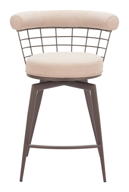 Saku Swivel Counter Stool in Beige & Brown – Modern Fabric Bar Chair