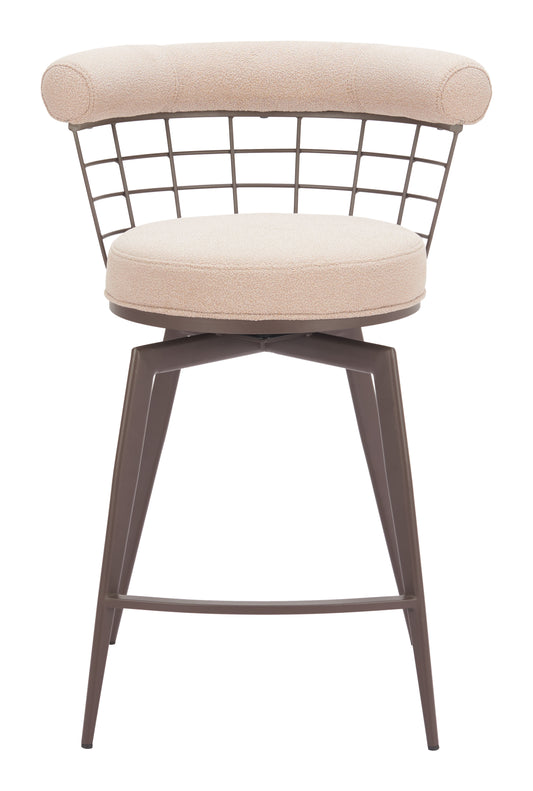 Saku Swivel Counter Stool in Beige & Brown – Modern Fabric Bar Chair