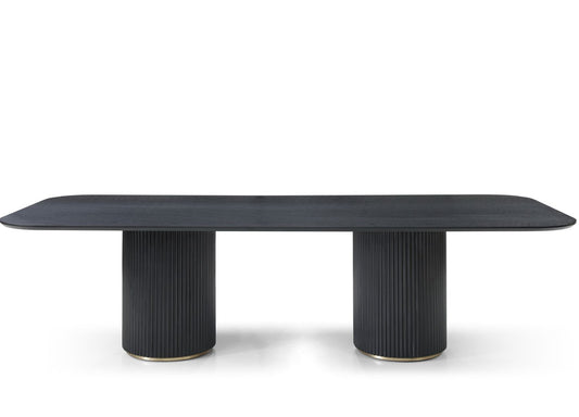 Heidi 110" Dining Table Black Oak Timber Veneer, Black, Brass & Champagne Gold by Whiteline Modern Living