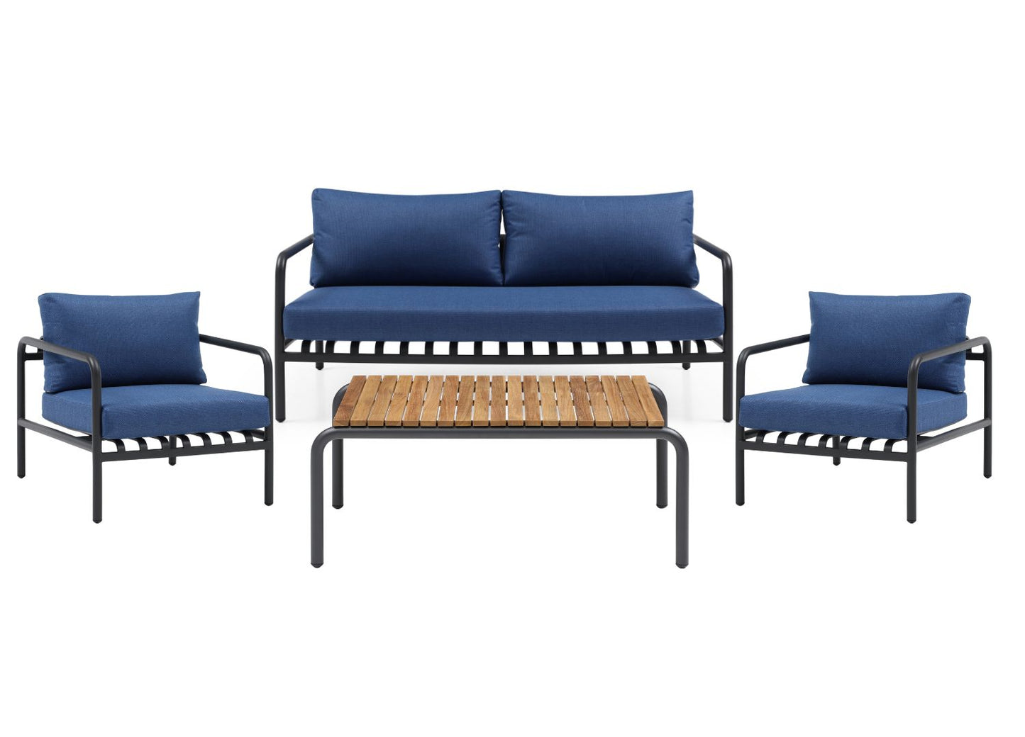 Andrea 4 Piece Outdoor Loveseat Set in Blue Olifen Fabric & Grey Aluminum by Whiteline Modern Living