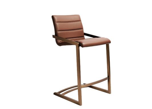 Mattia Counter Stool in Brown Leatherette & Brushed Stainless Rose Gold (Set of 2) by Whiteline Modern Living