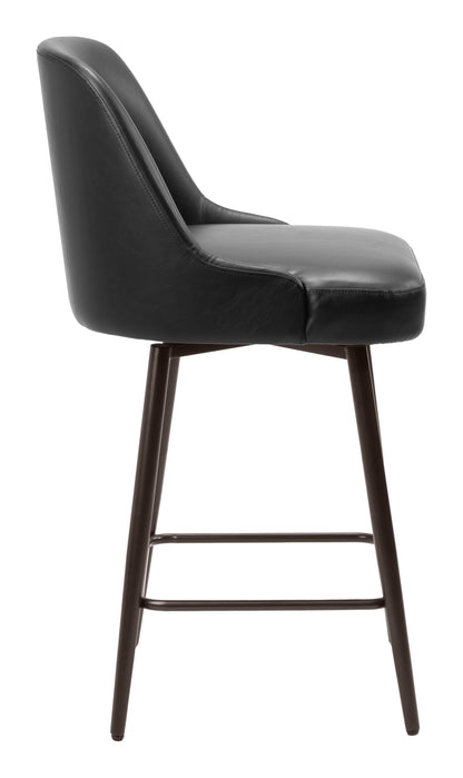Keppel Swivel Counter Stool in Black Faux Leather with Bronze Legs – Modern Counter Height Seating