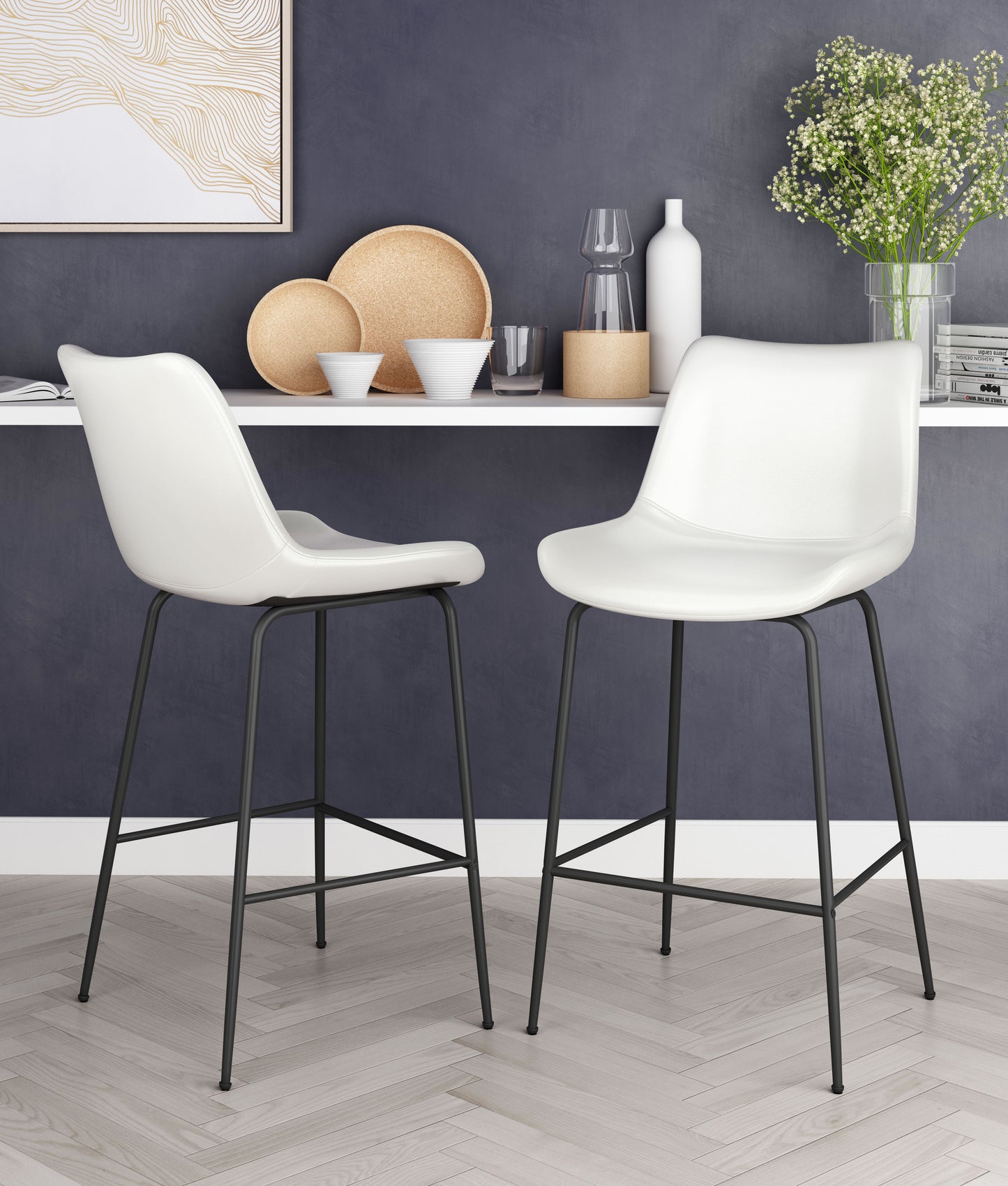 Byron Counter Stool in White – Modern Faux Leather Kitchen & Bar Chair