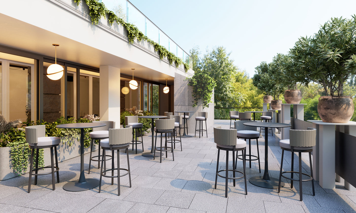Midnight Wave Outdoor Barstool in White – Modern Aluminum & Rattan Design