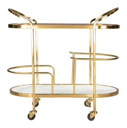 Antalya Modern Bar Cart with Wood, Marble, and Gold Accents