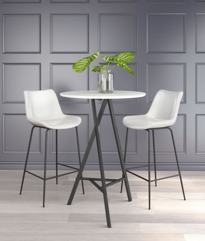 White Bar Chair – Bantry Swivel Seat with White Upholstery & Metal Base