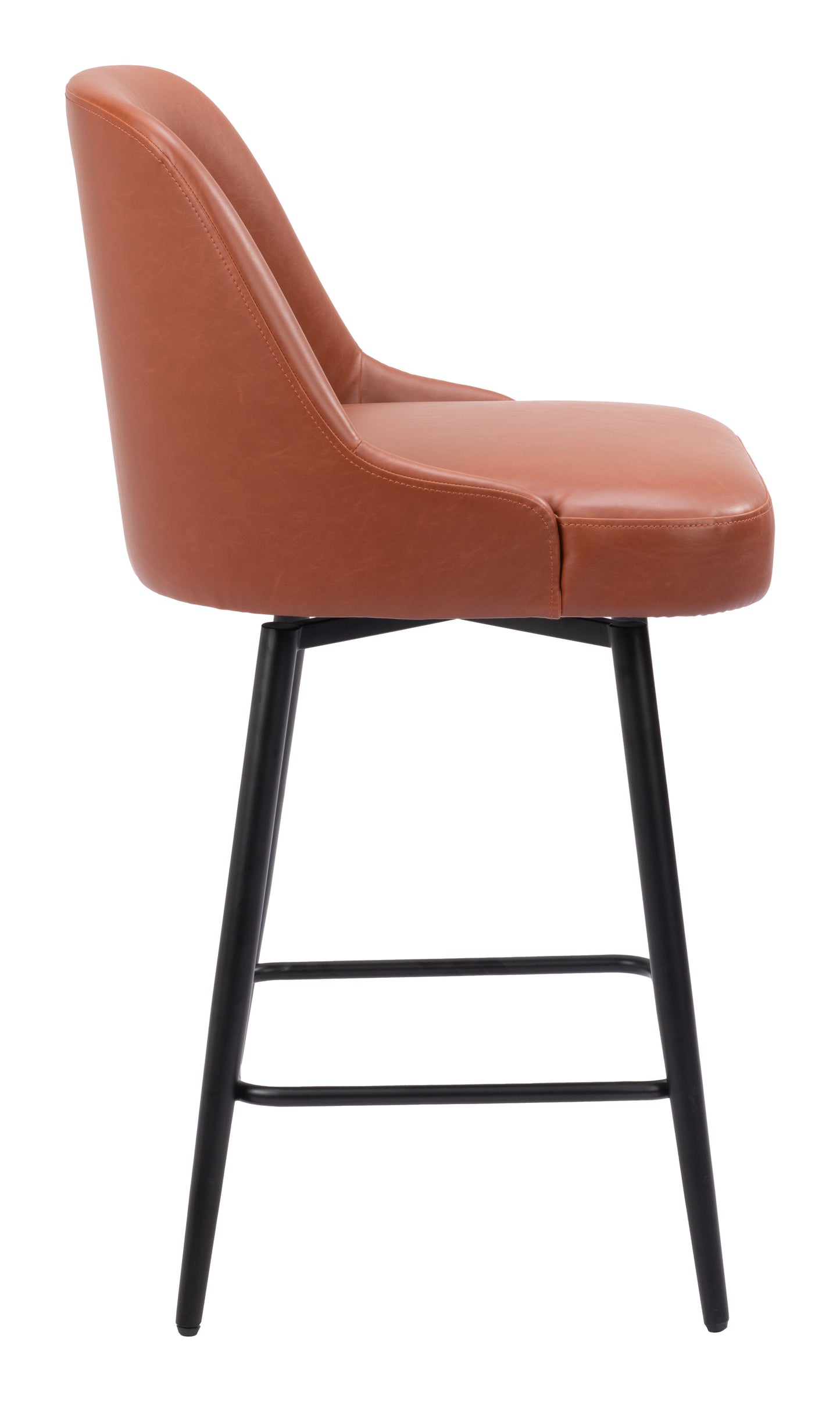 Keppel Swivel Counter Stool in Brown – Modern Faux Leather Bar Chair