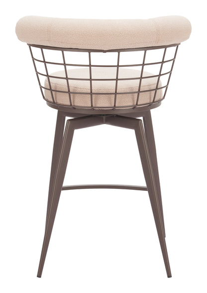 Saku Swivel Counter Stool in Beige & Brown – Modern Fabric Bar Chair