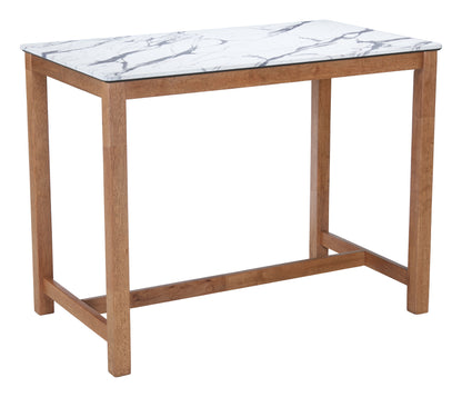Fein White Counter Table – Modern Faux Marble & Rubberwood Dining Table